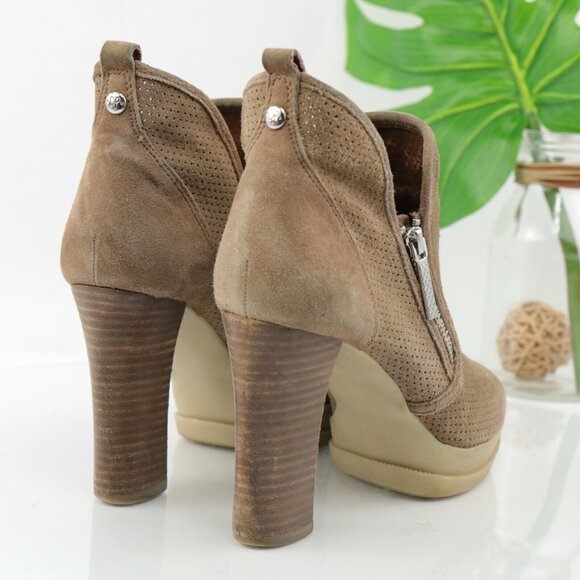 Donald Pliner Womens Boot Size 9.5 Tan Suede Platform Block Heel Bootie Side Zip - Picture 5 of 12